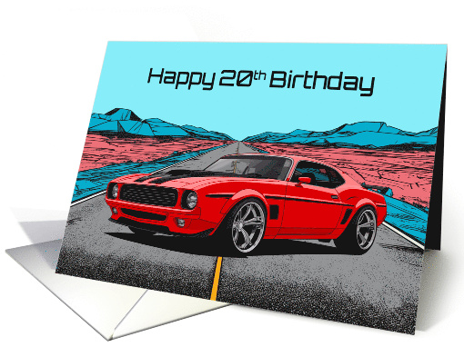 Happy 20th Birthday Abstract Concept Red Muscle Car card (1912480)