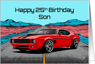 Son’s 25th Birthday Abstract Concept Red Muscle Car card