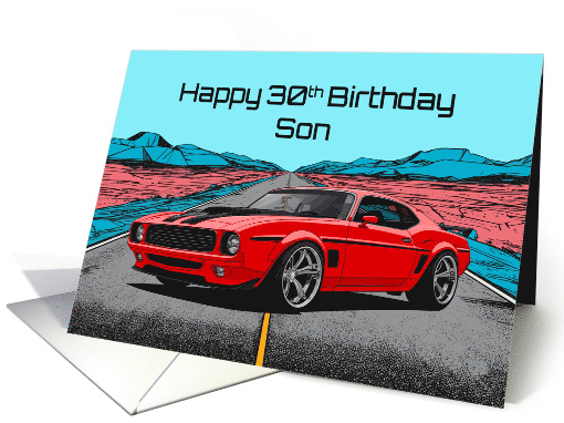 Son's 30th Birthday Abstract Concept Red Muscle Car card (1912502)