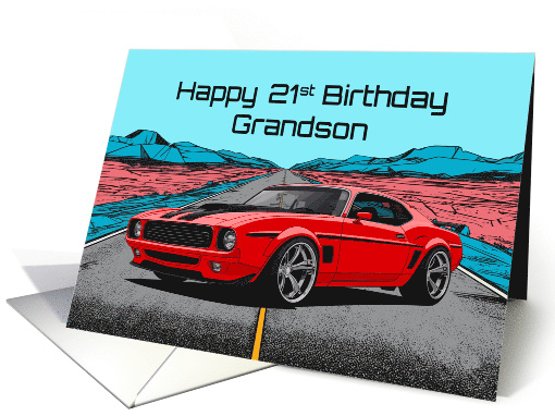 Grandson's 21st Birthday Abstract Concept Red Muscle Car card