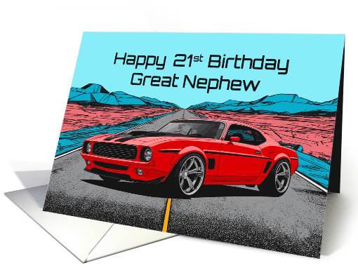 Great Nephew's 21st Birthday Abstract Concept Red Muscle Car card