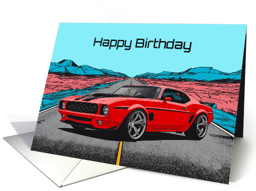 Happy Birthday Abstract Concept Red Muscle Car card (1912756)