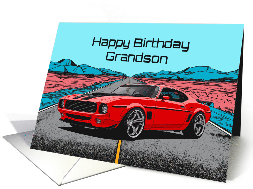 Grandson's Birthday Abstract Concept Red Muscle Car card (1912760)