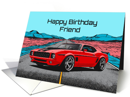 Friend Birthday Abstract Concept Red Muscle Car card (1912772)