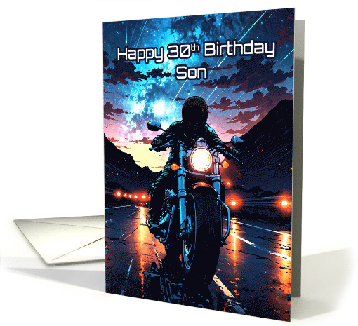 Son's 30th Birthday Motorcycle Rider On Starry Night Road card