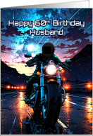 Husband’s 60th Birthday Motorcycle Rider On Starry Night Road card