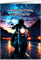 Grandfather’s Birthday Motorcycle Rider On Starry Night Road card
