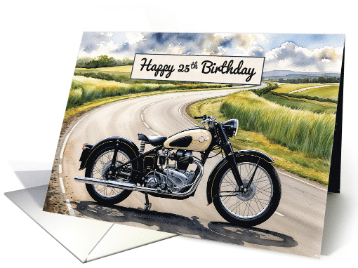 Happy 25th Birthday Watercolor Vintage Classic Motorcycle card