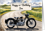 Son’s 21st Birthday Watercolor Vintage Classic Motorcycle card