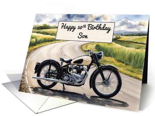 Son's 50th Birthday Watercolor Vintage Classic Motorcycle card