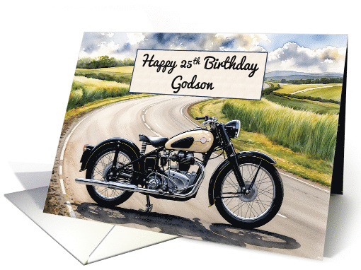 Godson's 25th Birthday Watercolor Vintage Classic Motorcycle card