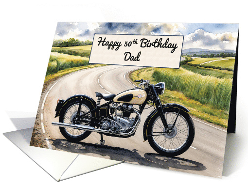 Dad's 50th Birthday Watercolor Vintage Classic Motorcycle card