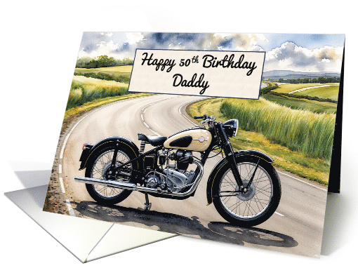Daddy's 50th Birthday Watercolor Vintage Classic Motorcycle card
