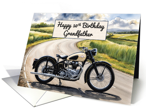 Grandfather's 50th Birthday Watercolor Vintage Classic Motorcycle card