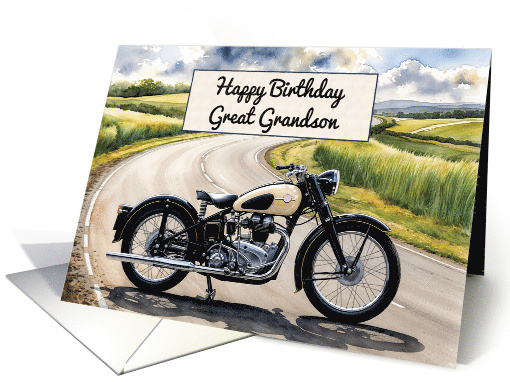 Great Grandson's Birthday Watercolor Vintage Classic Motorcycle card