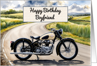 Boyfriend’s Birthday Watercolor Vintage Classic Motorcycle card
