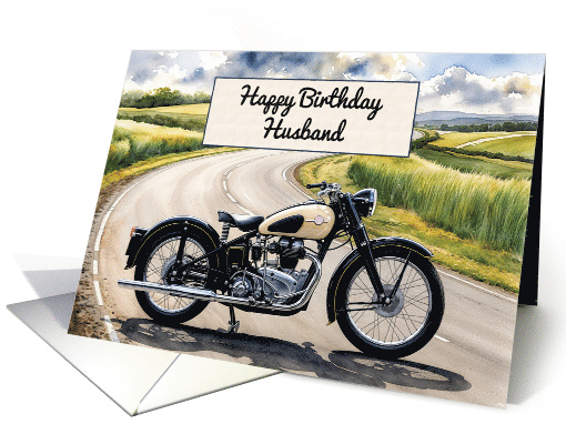 Husband's Birthday Watercolor Vintage Classic Motorcycle card