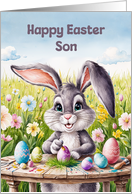 Happy Easter Son Watercolor Rabbit Painting Eggs card