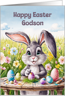 Happy Easter Godson Watercolor Rabbit Painting Eggs card