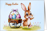 Happy Easter Watercolor Rabbit with Eggs card