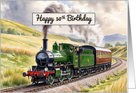 Happy 50th Birthday Watercolor Vintage Steam Train card