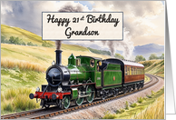 Grandson’s 21st Birthday Watercolor Vintage Steam Train card