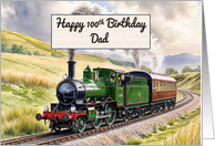 Dad’s 100th Birthday Watercolor Vintage Steam Train card