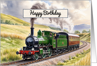 Happy Birthday Watercolor Vintage Steam Train card
