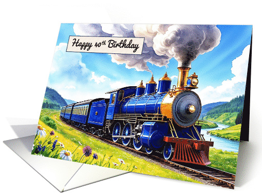 Happy 40th Birthday Watercolor Vibrant Vintage Steam Train card