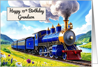 Grandson’s 19th Birthday Watercolor Vibrant Vintage Steam Train card