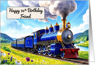 Friend’s 95th Birthday Watercolor Vibrant Vintage Steam Train card