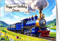 Cousin’s 95th Birthday Watercolor Vibrant Vintage Steam Train card