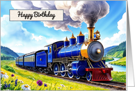Happy Birthday Watercolor Vibrant Vintage Steam Train card