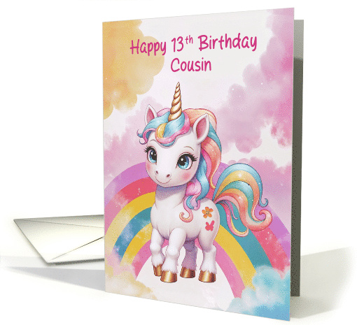 Cousin's 13th Birthday Rainbow Unicorn card (1934840)