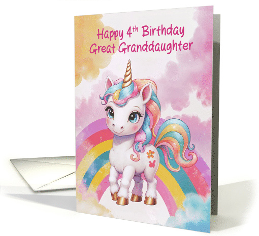 Great Granddaughter's 4th Birthday Rainbow Unicorn card (1936346)
