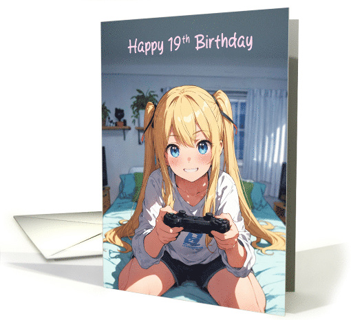 Happy 19th Birthday Anime Gamer Girl card (1939072)