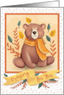 Adorable Autumn Bear with Fall Leaves and Praying For You Banner card
