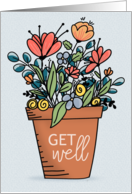 Get Well Flowers in Cheerful Terra Cotta Pot card