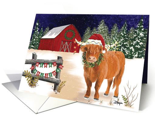 Christmas Highland Cow Card with Barn and Fence card (1892964)