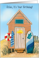 Coastal Beach Hut Birthday card