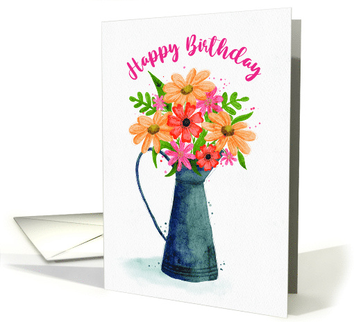 Happy Birthday Flowers in a Tin Watering Can card (1907846)