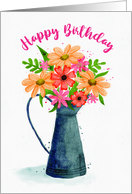 Happy Birthday Flowers in a Tin Watering Can card