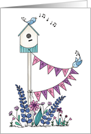 Happy Birthday Card with Birds, Birdhouse and Banner card