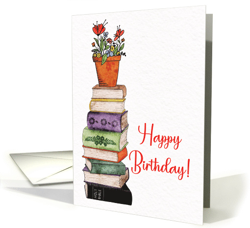 Book Lover's Happy Birthday Card with flowers card (1912826)