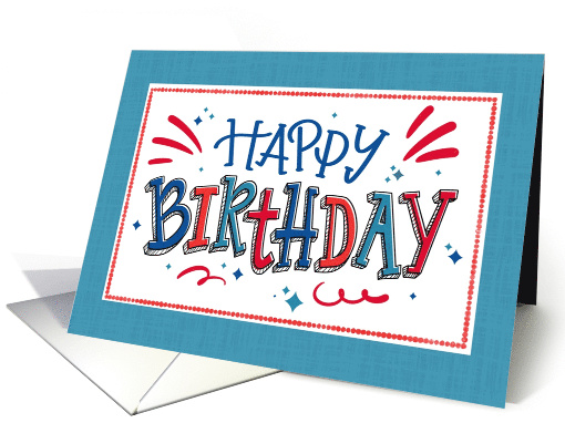 Birthday Celebration Red White and Blue Word Art card (1993606)