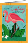 Customizable Happy Birthday Flamingo in Tropical Setting card