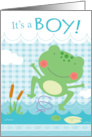 Its a Boy New Baby Leaping Frog in Pond card