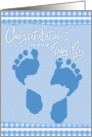 Baby Boy Congratulations Little Toes Footprint with Blue Heart Gingham card
