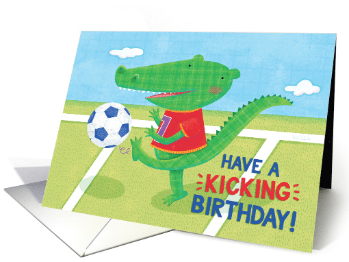 Boy Birthday Alligator Playing Soccer For Kids card (1904624)