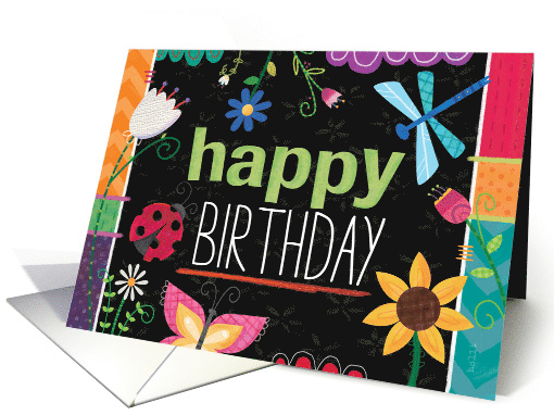 Happy Birthday Garden Flowers with Ladybug, Dragonfly and... (1904884)
